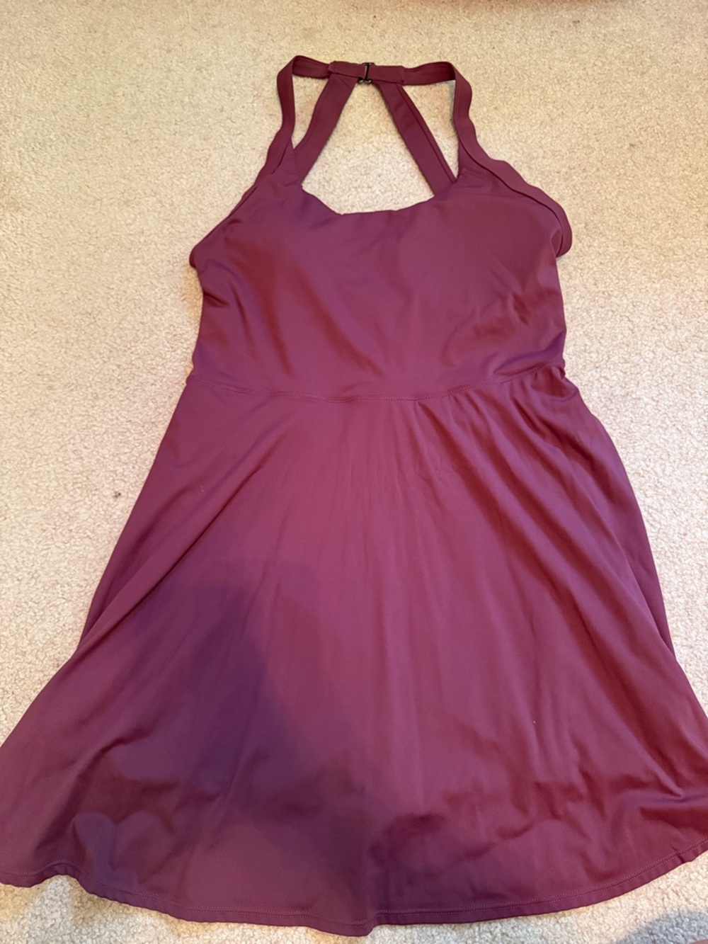 Womens Burgundy Halter Skater Dress